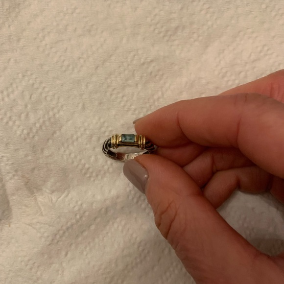 Authentic David Yurman sterling silver and gold trim ring with blue topaz stone. - Picture 8 of 9